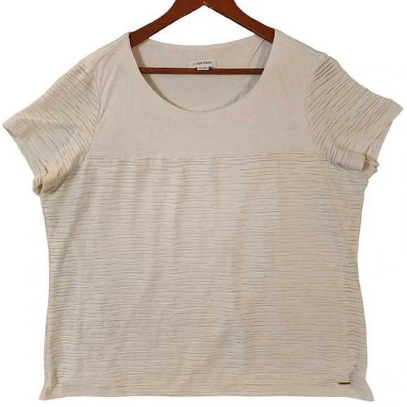 Calvin Klein Tops - Calvin Klein Top Women's Size XXL Ivory Scoop Neck Pullover Short Sleeve Stretch